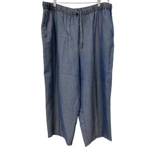 French Laundry Pull-On Chambray Pants Womens 1X Elastic Waist Drawstring Blue